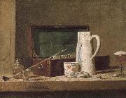 Jean Baptiste Simeon Chardin Pipe tobacco and alcohol containers browser oil painting on canvas